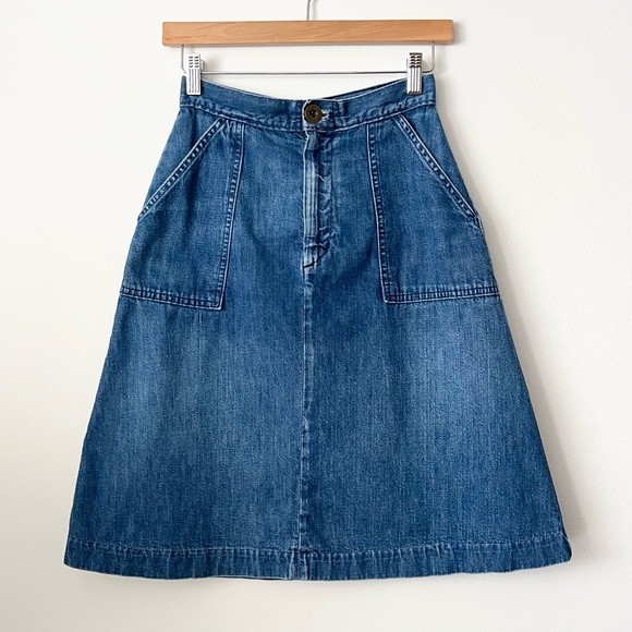 GAP Dresses & Skirts - Vintage Gap Blue Denim Skirt A-Line Size 00 Pockets Y2K Boho Preppy Classic